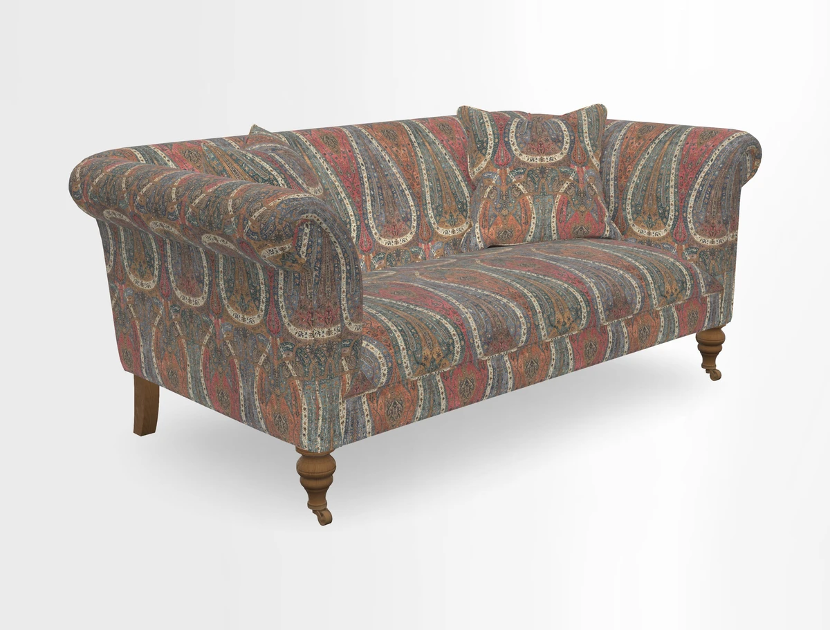 Masham 3 Seater Sofa in V&A Threads of India on Linen Paisley Splendour Steel