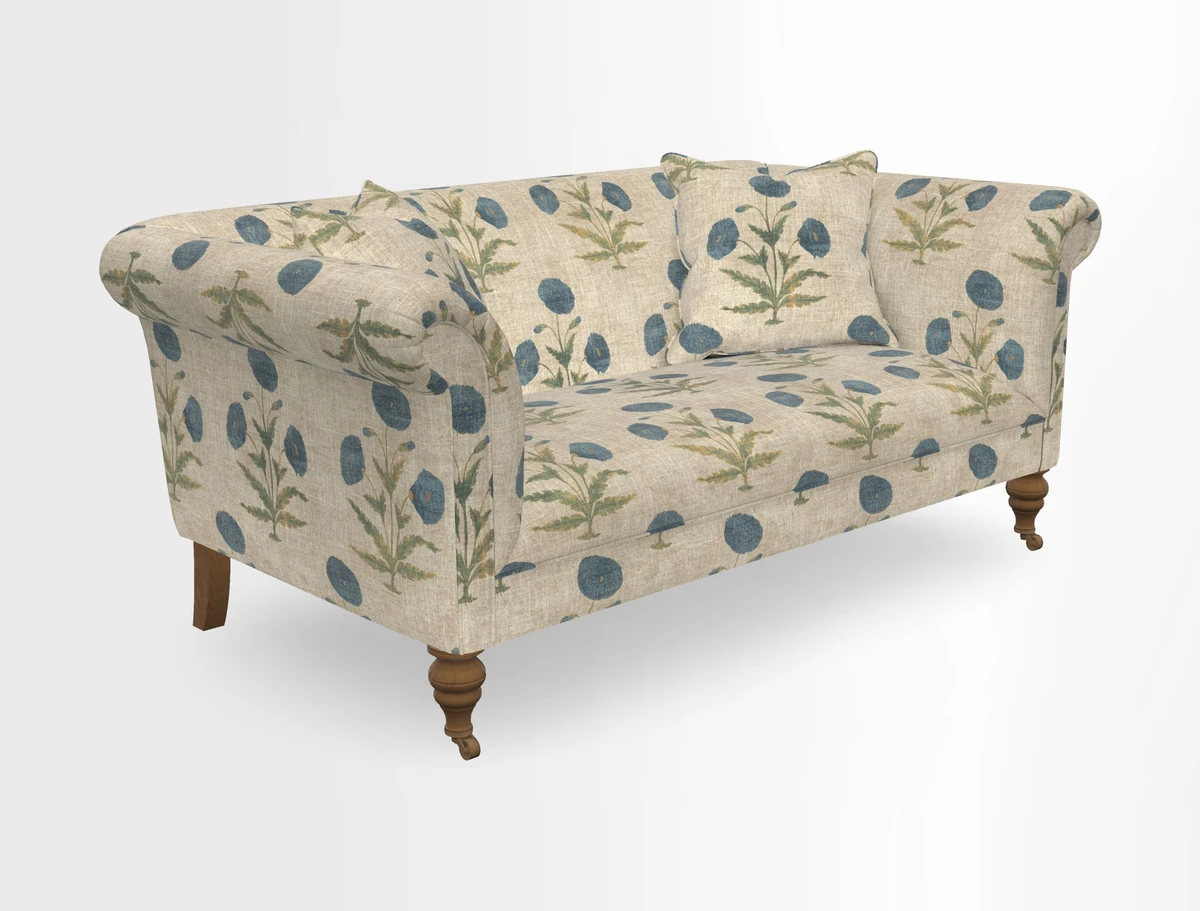Masham 3 Seater Sofa in V&A Threads of India on Linen Paisley Splendour Steel
