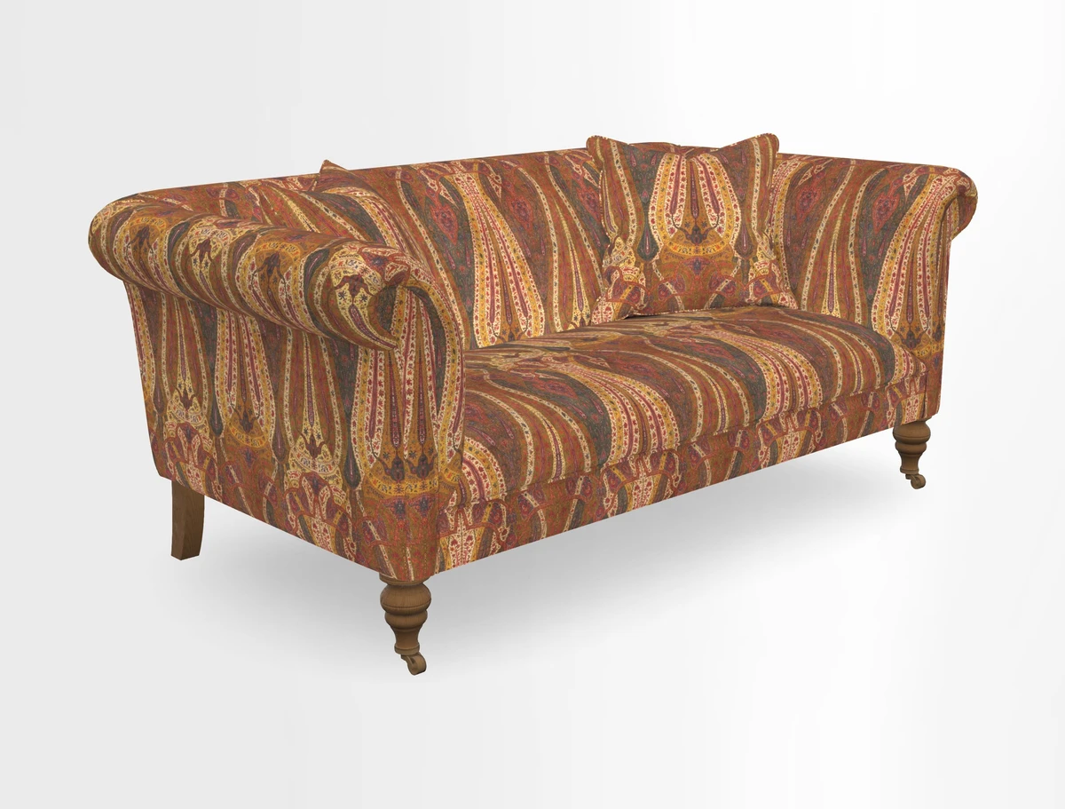 Masham 3 Seater Sofa in V&A Threads of India on Linen Paisley Splendour Steel