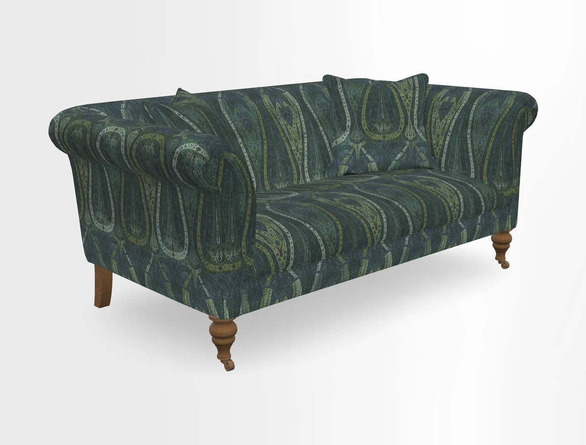 Masham 3 Seater Sofa in V&A Threads of India on Linen Paisley Splendour Steel