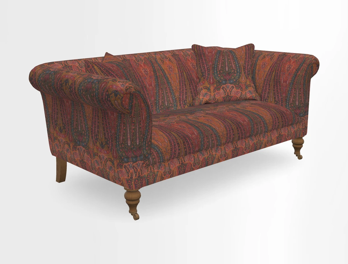 Masham 3 Seater Sofa in V&A Threads of India on Linen Paisley Splendour Steel