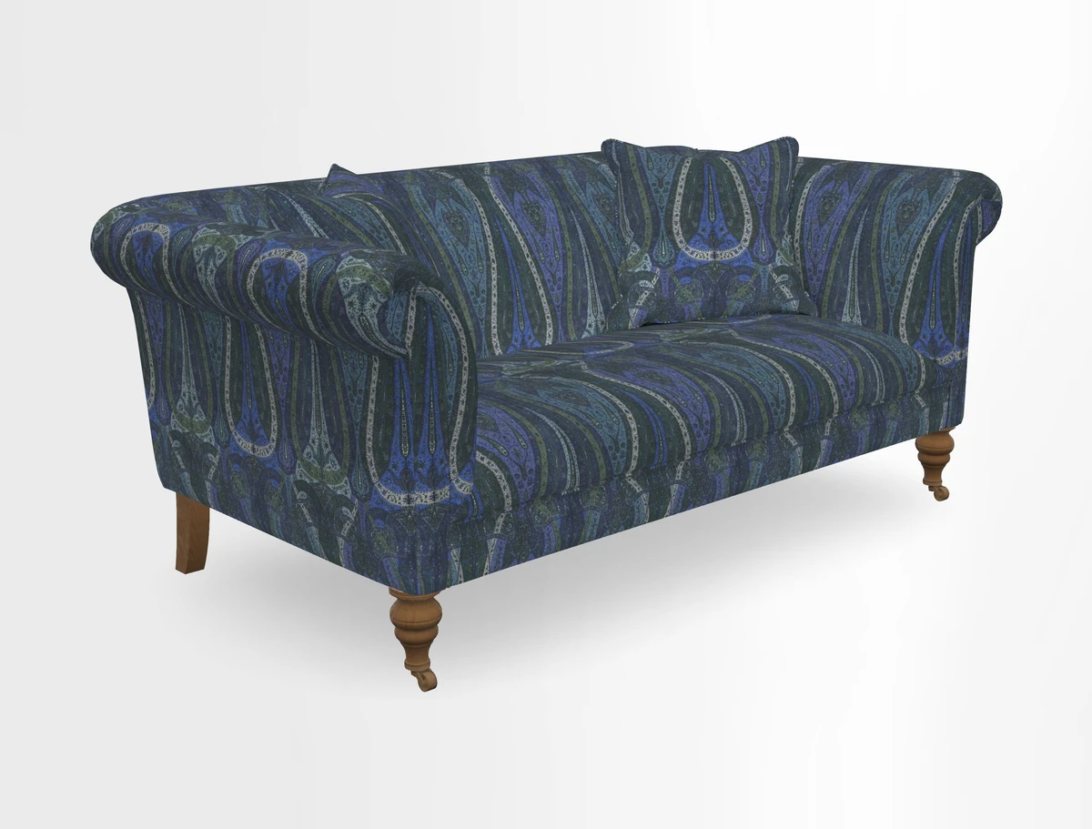 Masham 3 Seater Sofa in V&A Threads of India on Linen Paisley Splendour Steel