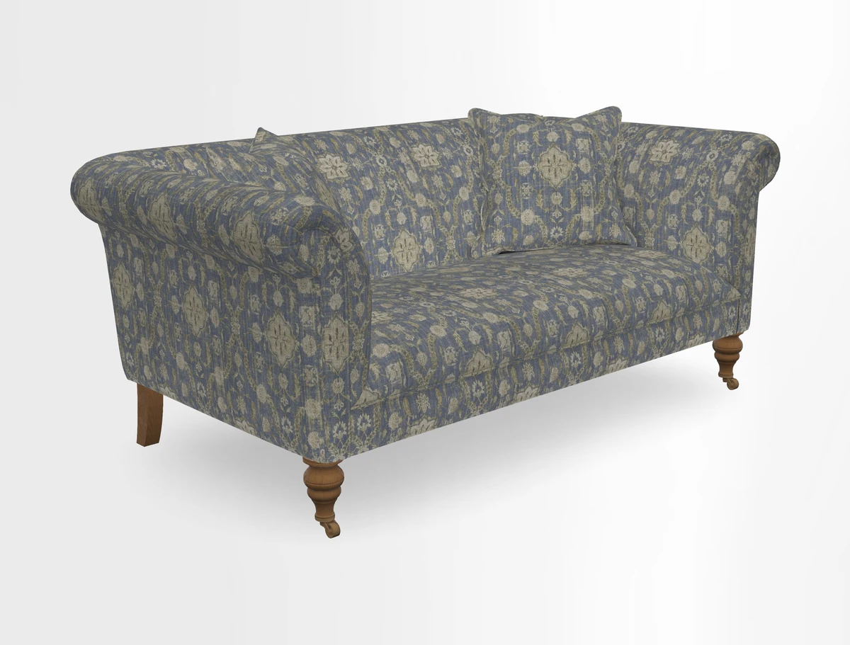 Masham 3 Seater Sofa in V&A Threads of India on Linen Paisley Splendour Steel