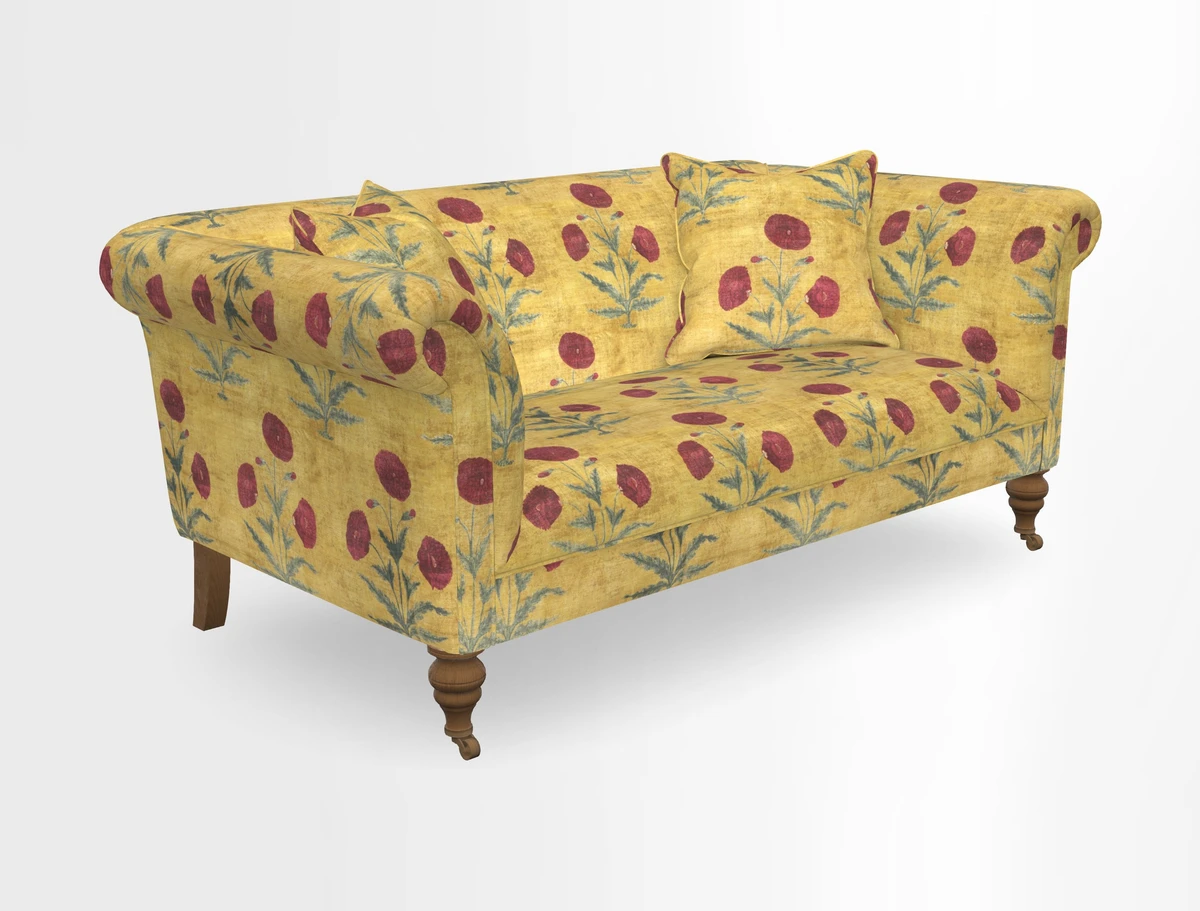 Masham 3 Seater Sofa in V&A Threads of India on Linen Paisley Splendour Steel