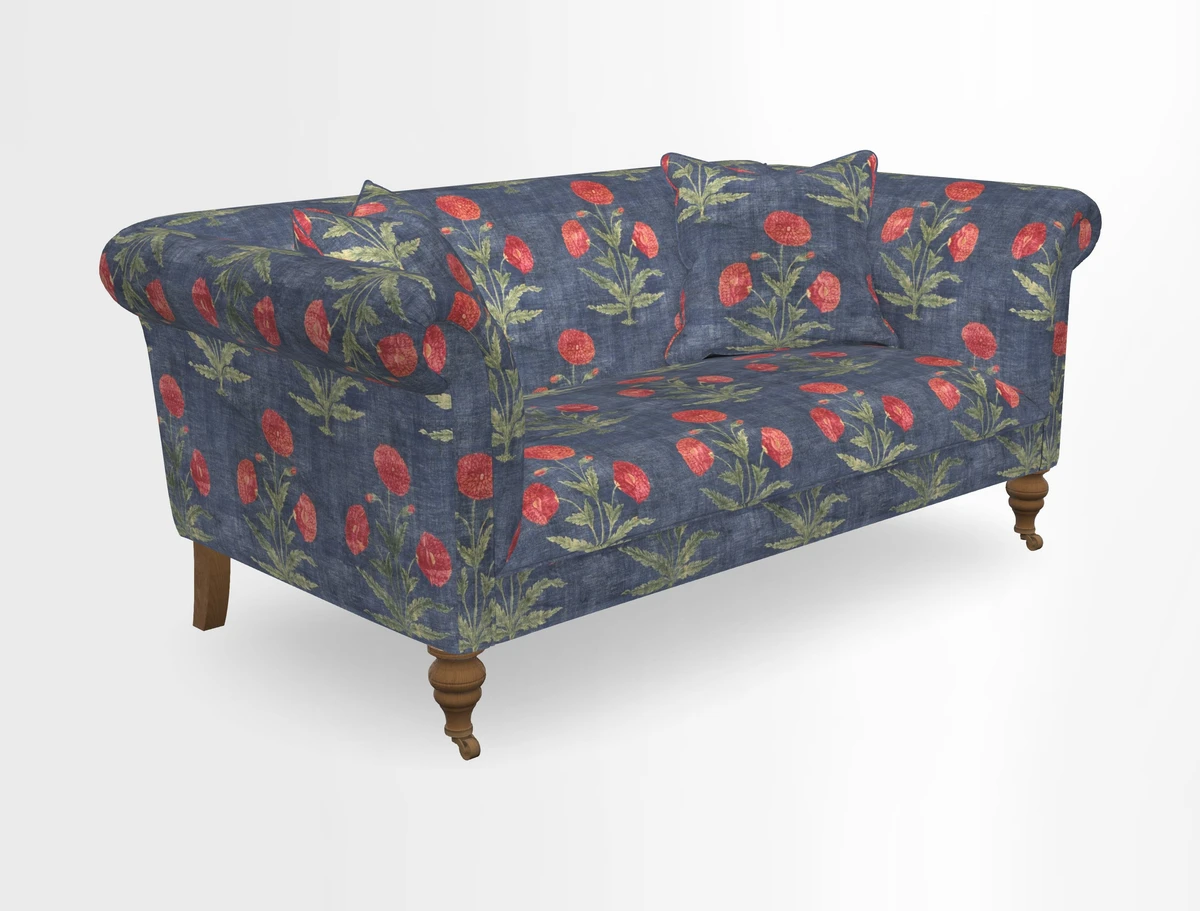 Masham 3 Seater Sofa in V&A Threads of India on Linen Paisley Splendour Steel