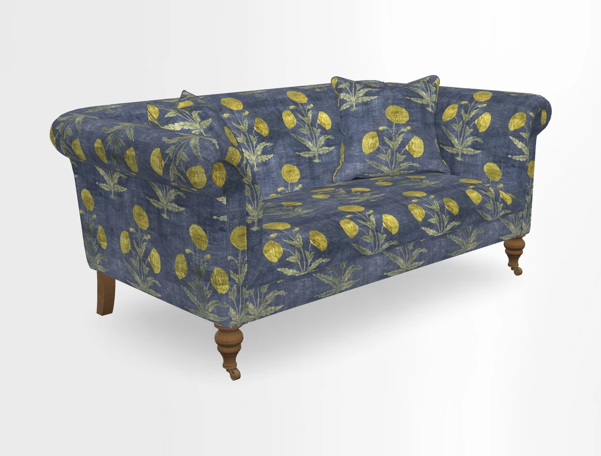 Masham 3 Seater Sofa in V&A Threads of India on Linen Paisley Splendour Steel