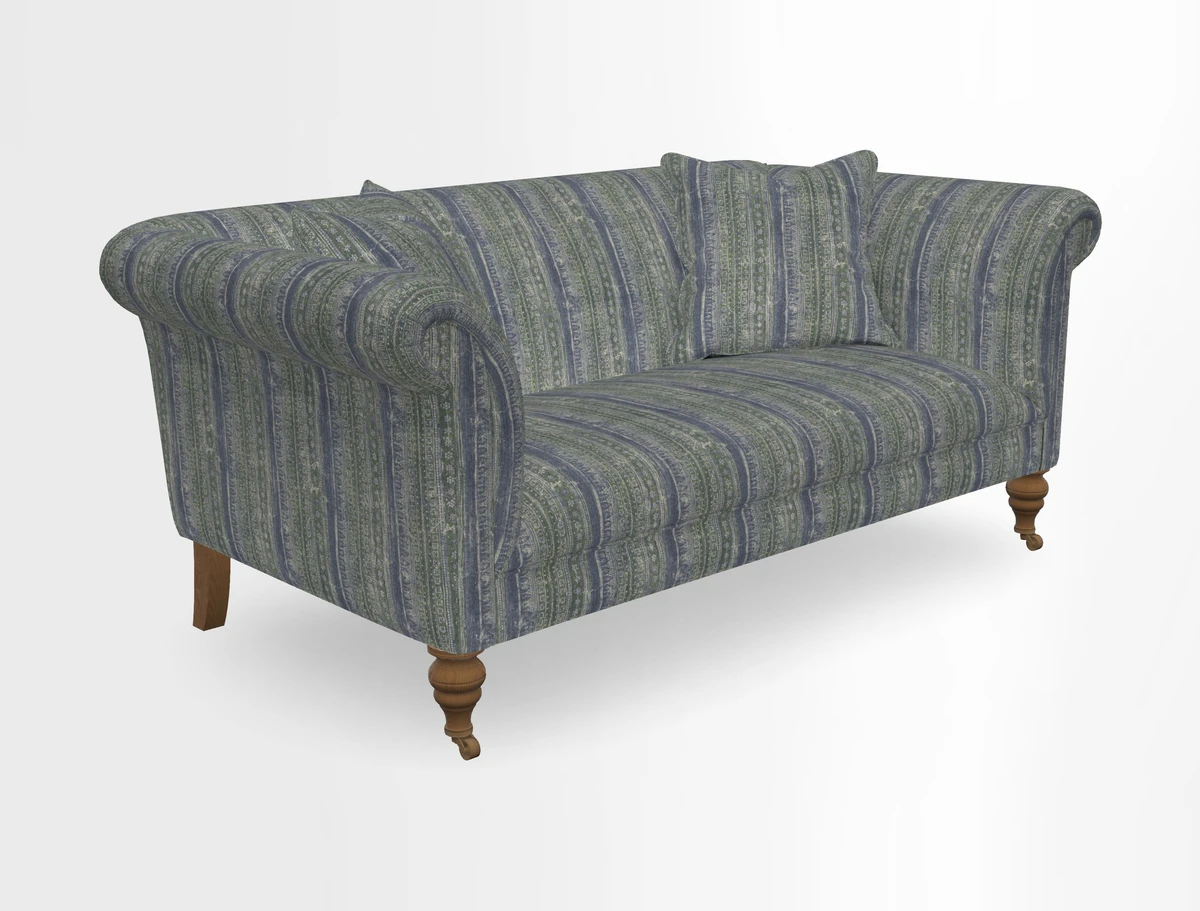 Masham 3 Seater Sofa in V&A Threads of India on Linen Paisley Splendour Steel