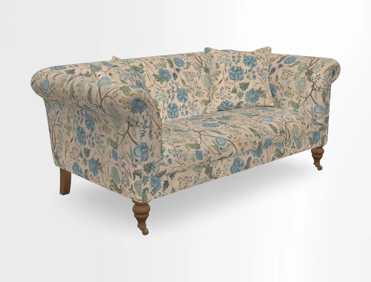 Masham 3 Seater Sofa in V&A Threads of India on Linen Paisley Splendour Steel