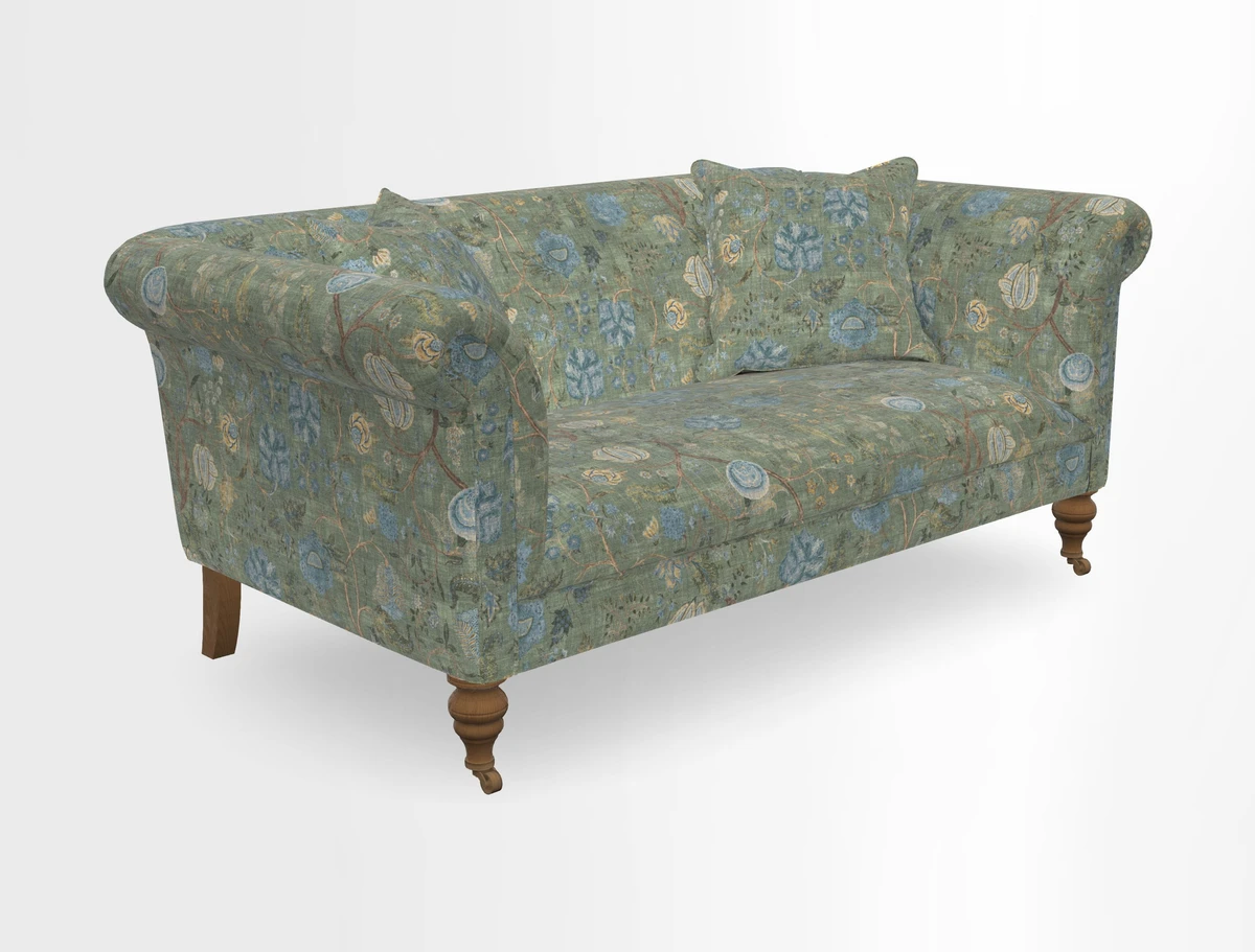 Masham 3 Seater Sofa in V&A Threads of India on Linen Paisley Splendour Steel
