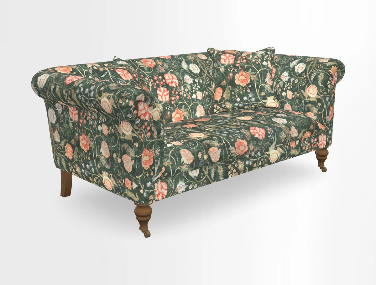 Masham 3 Seater Sofa in V&A Threads of India on Linen Paisley Splendour Steel
