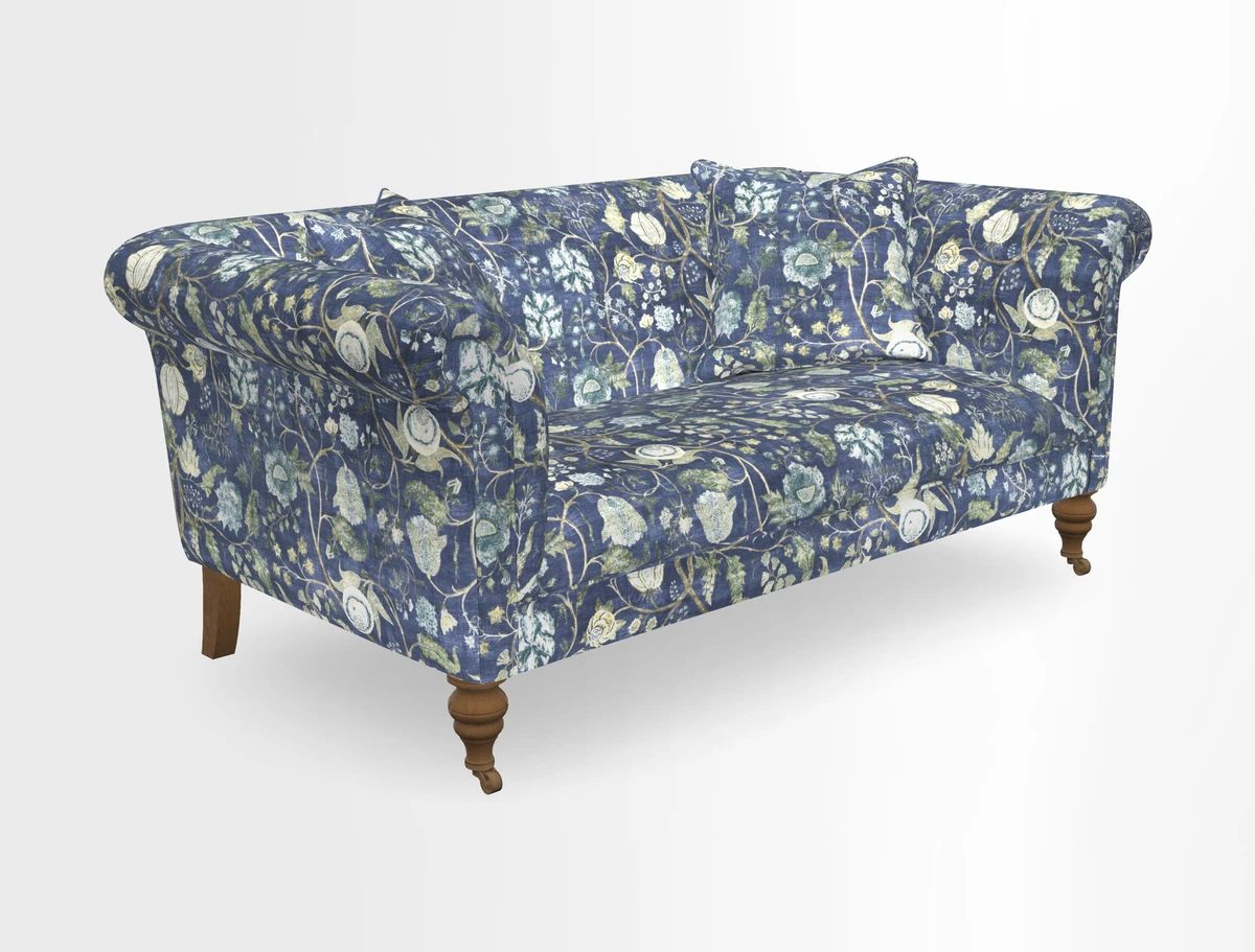 Masham 3 Seater Sofa in V&A Threads of India on Linen Paisley Splendour Steel