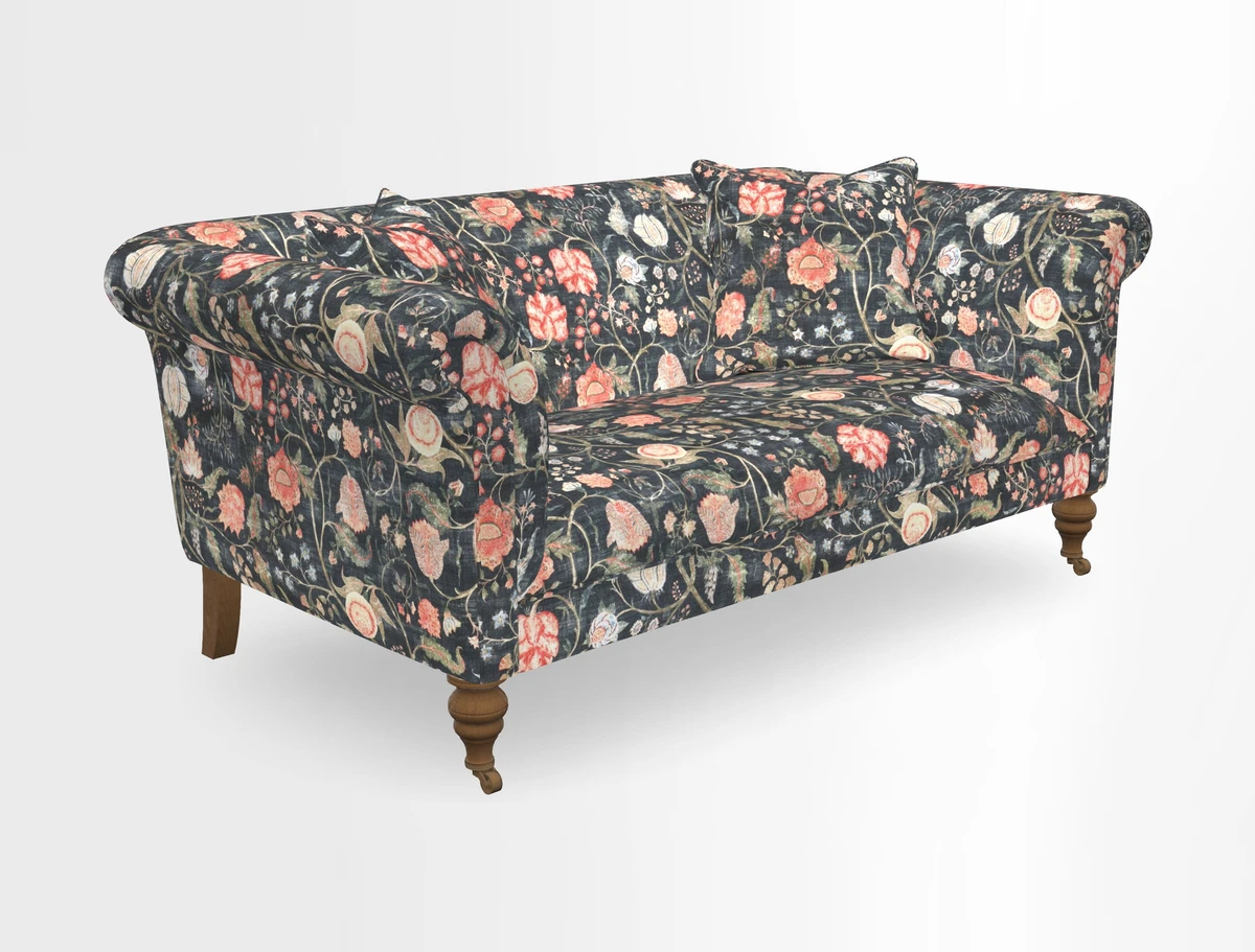 Masham 3 Seater Sofa in V&A Threads of India on Linen Paisley Splendour Steel