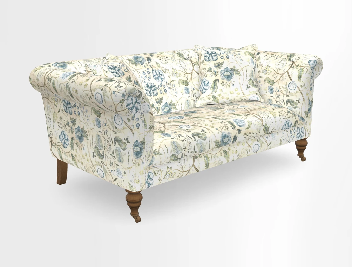 Masham 3 Seater Sofa in V&A Threads of India on Linen Paisley Splendour Steel
