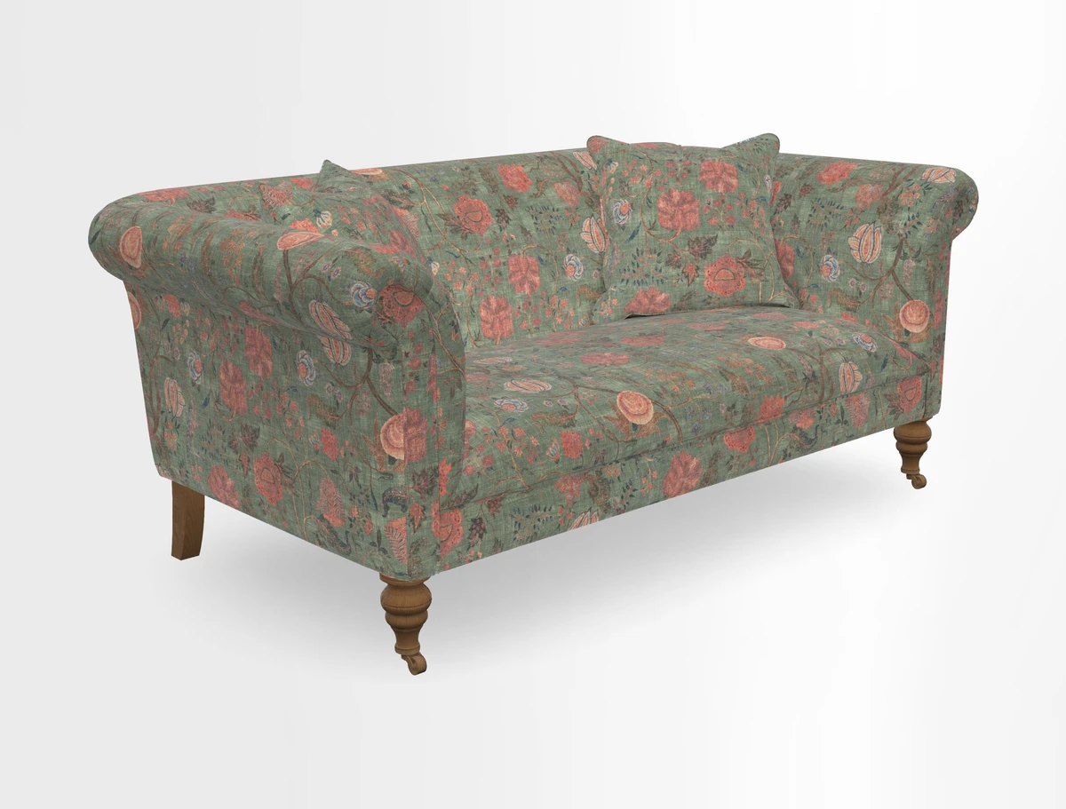 Masham 3 Seater Sofa in V&A Threads of India on Linen Paisley Splendour Steel