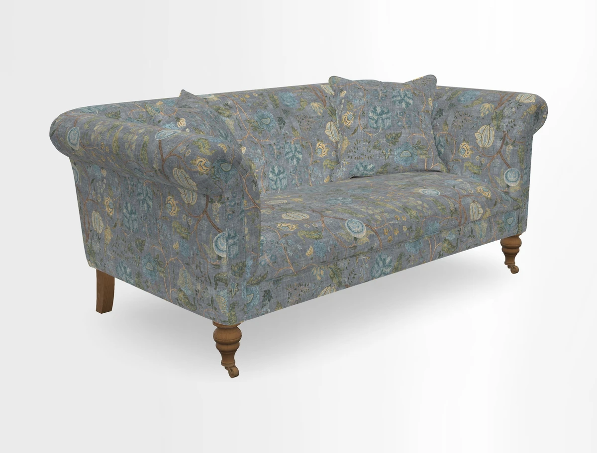 Masham 3 Seater Sofa in V&A Threads of India on Linen Paisley Splendour Steel