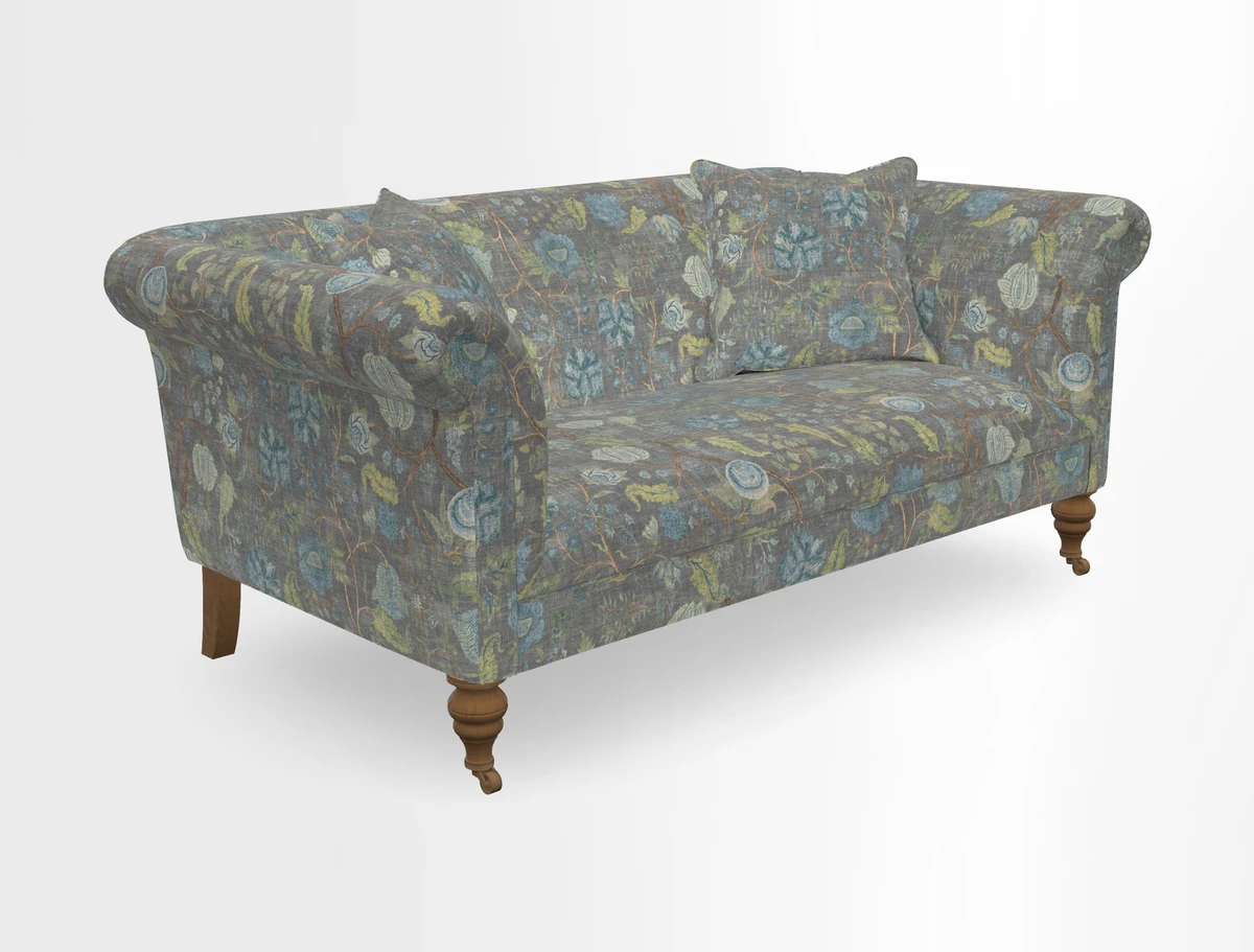 Masham 3 Seater Sofa in V&A Threads of India on Linen Paisley Splendour Steel