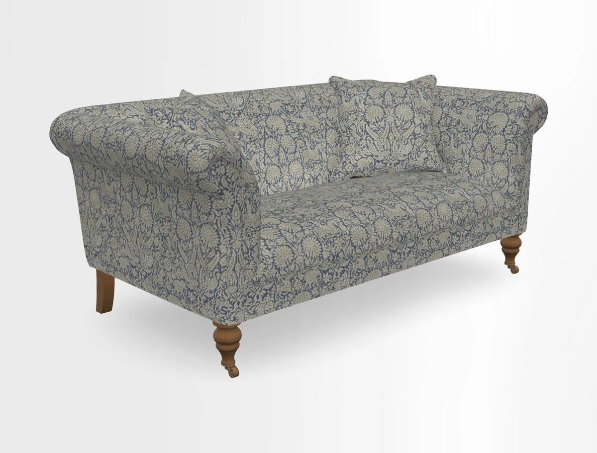 Masham 3 Seater Sofa in V&A Threads of India on Linen Paisley Splendour Steel