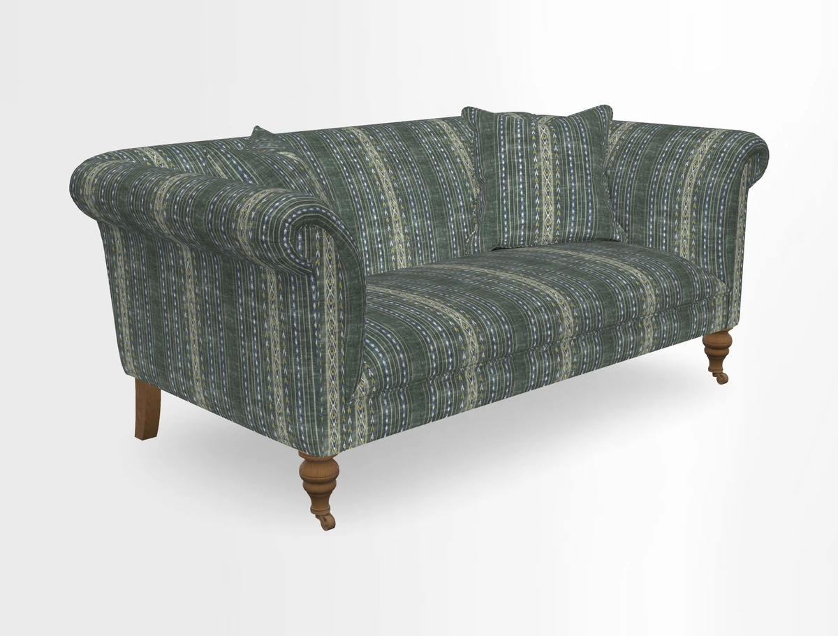 Masham 3 Seater Sofa in V&A Threads of India on Linen Paisley Splendour Steel