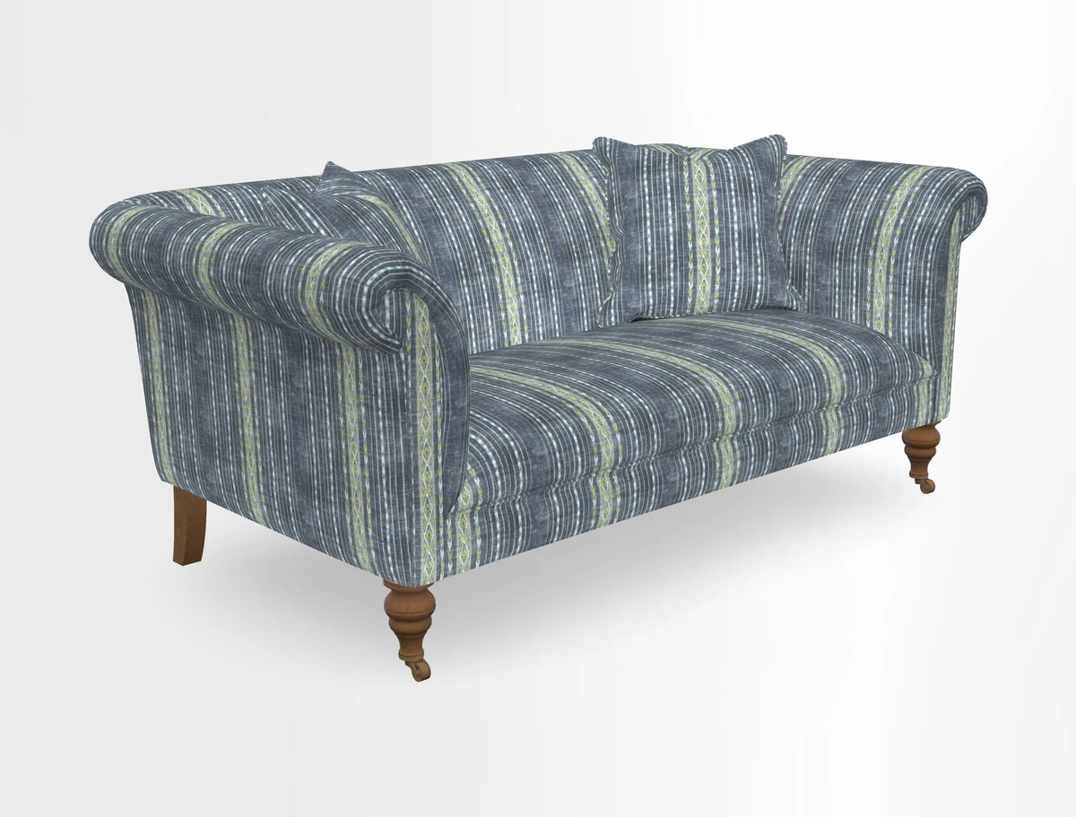 Masham 3 Seater Sofa in V&A Threads of India on Linen Paisley Splendour Steel