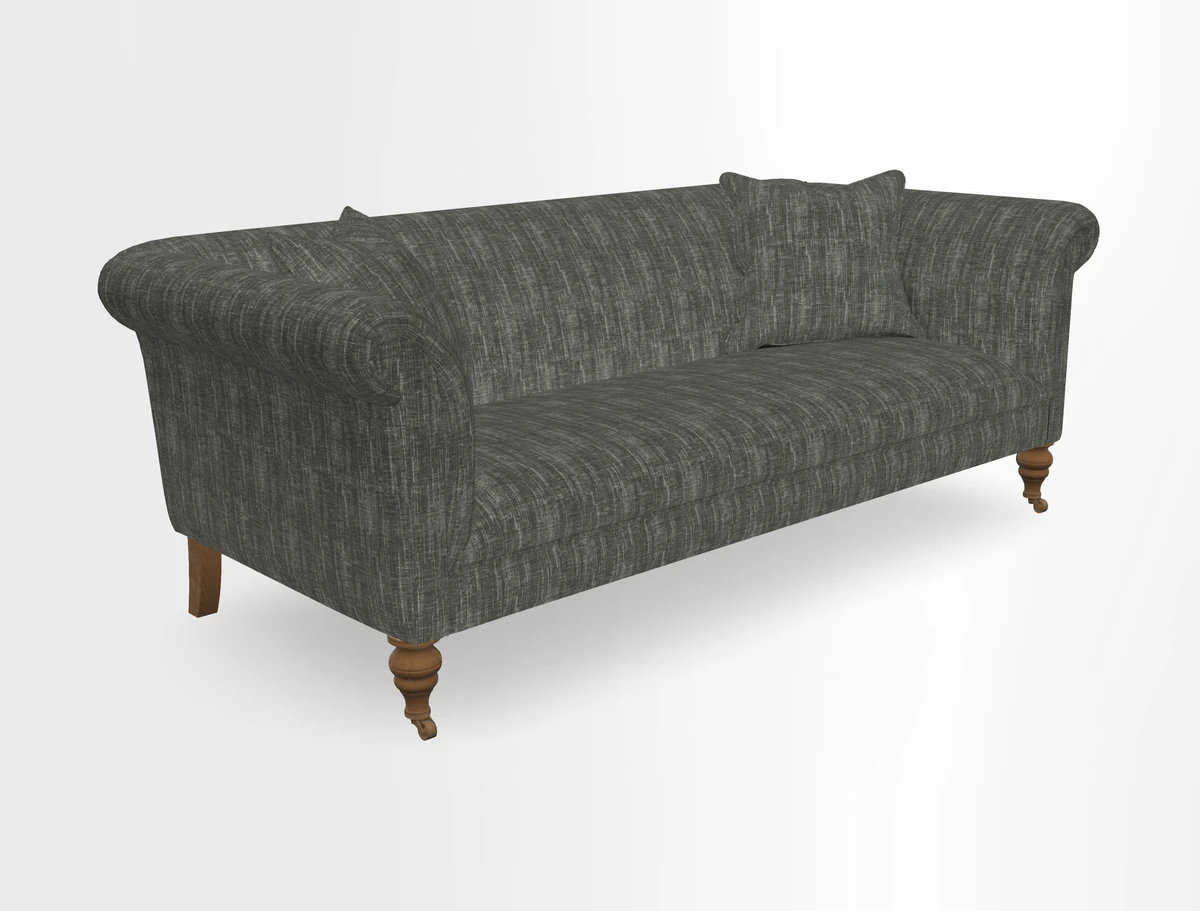 Masham 3 Seater Sofa in V&A Threads of India on Linen Paisley Splendour Steel