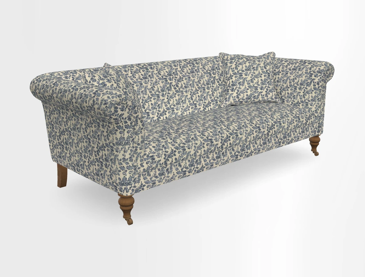 Masham 3 Seater Sofa in V&A Threads of India on Linen Paisley Splendour Steel
