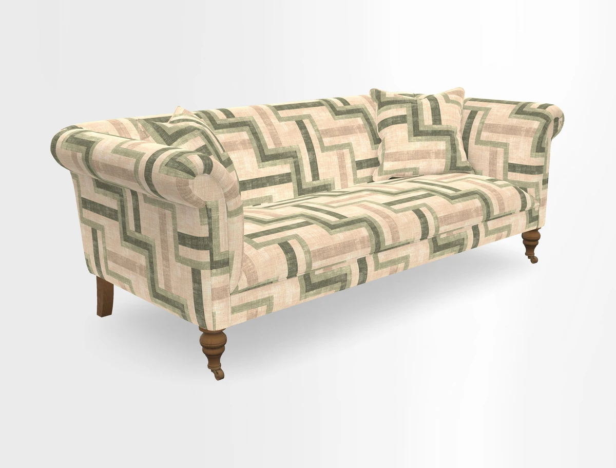 Masham 3 Seater Sofa in V&A Threads of India on Linen Paisley Splendour Steel