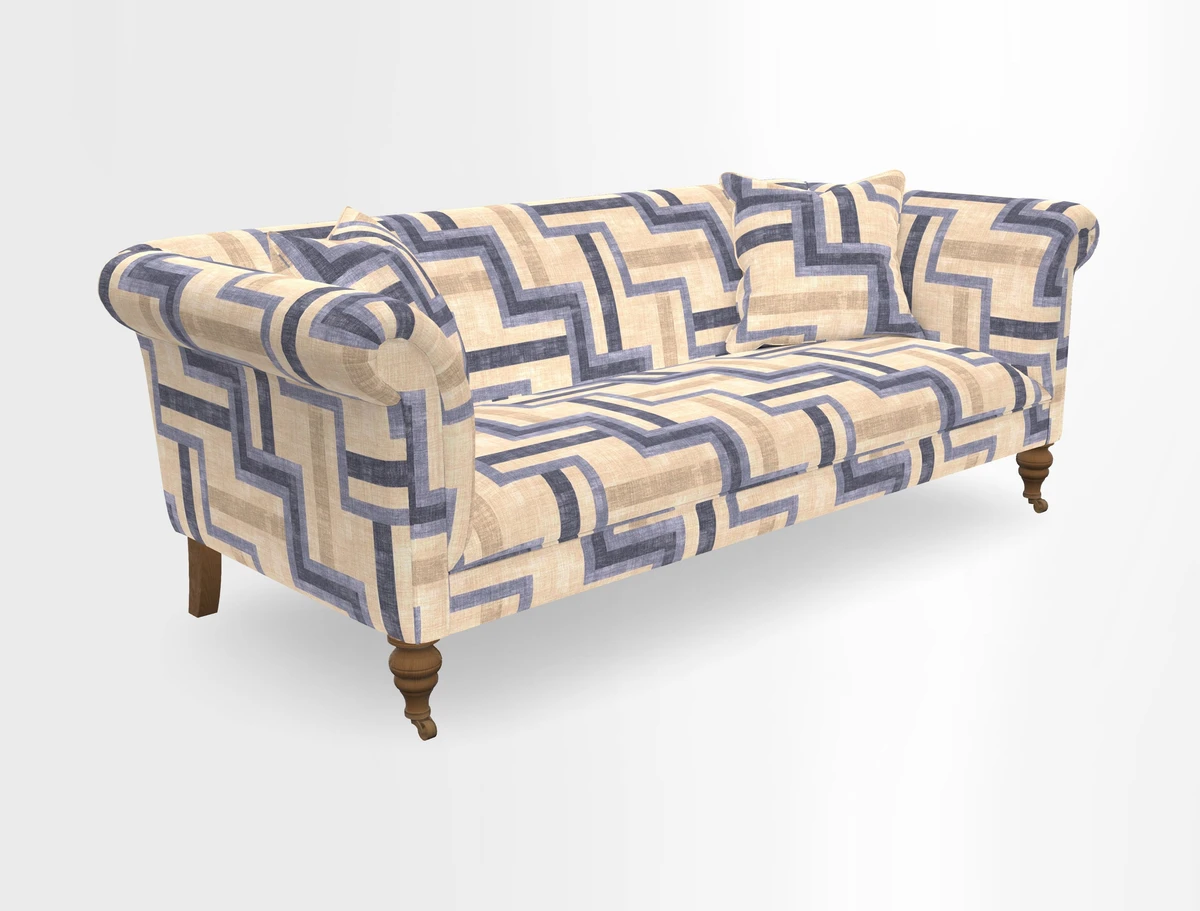 Masham 3 Seater Sofa in V&A Threads of India on Linen Paisley Splendour Steel