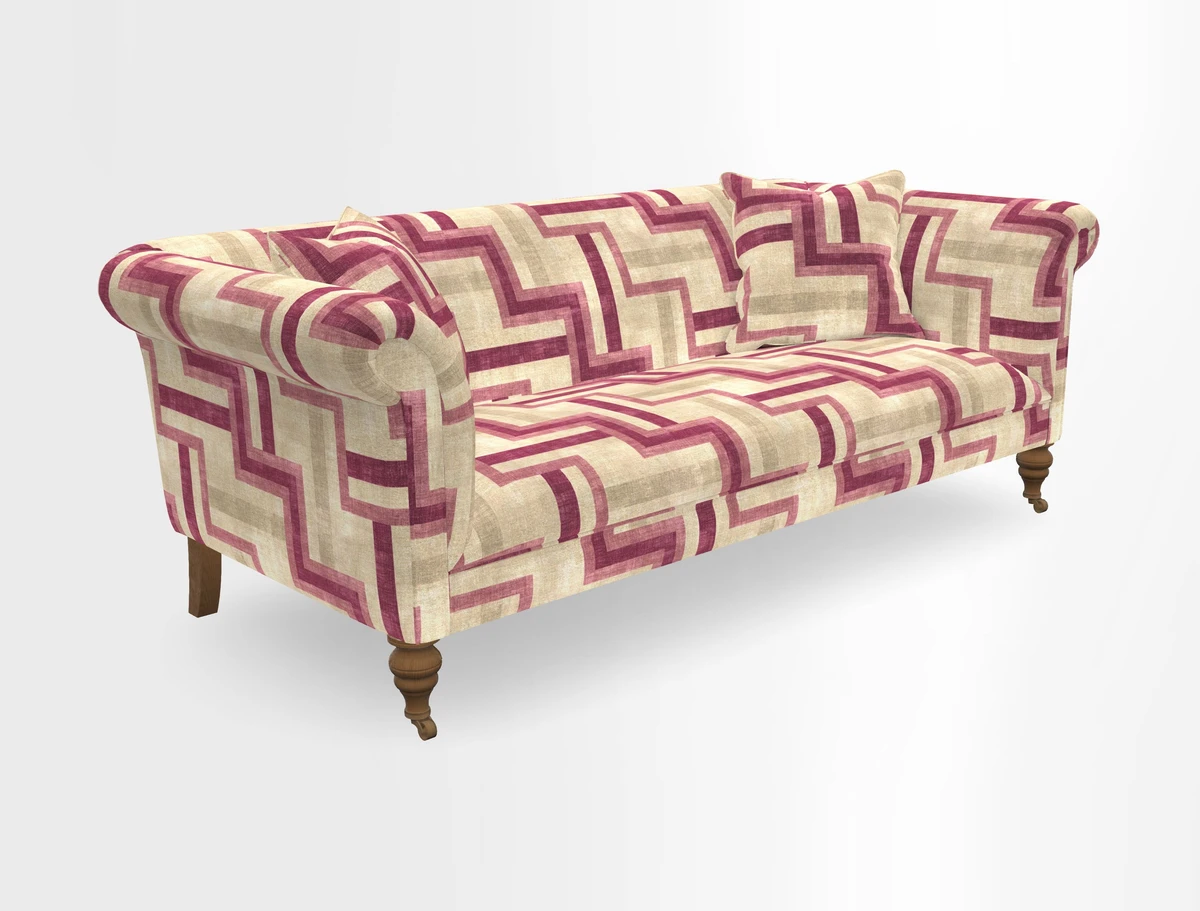 Masham 3 Seater Sofa in V&A Threads of India on Linen Paisley Splendour Steel