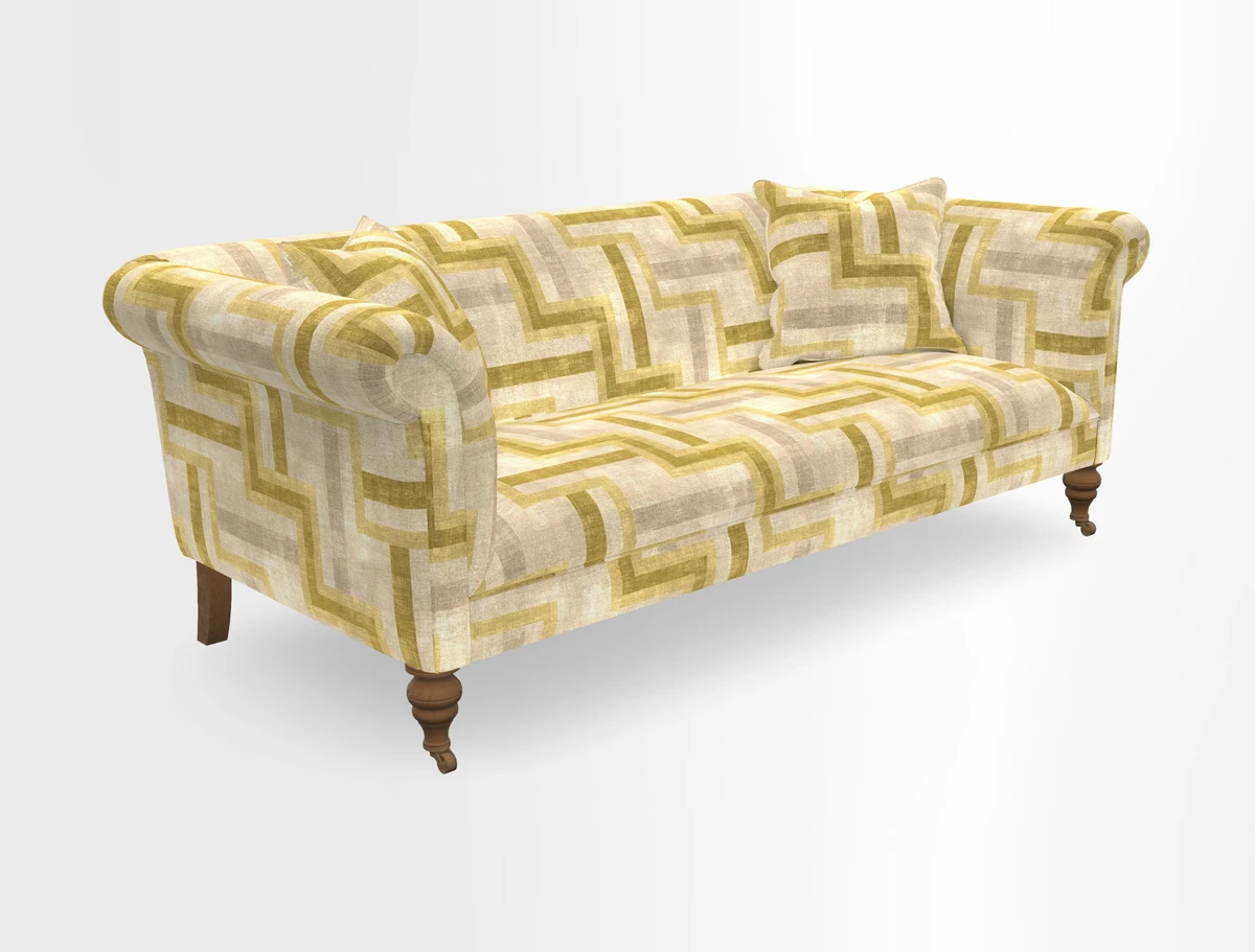 Masham 3 Seater Sofa in V&A Threads of India on Linen Paisley Splendour Steel