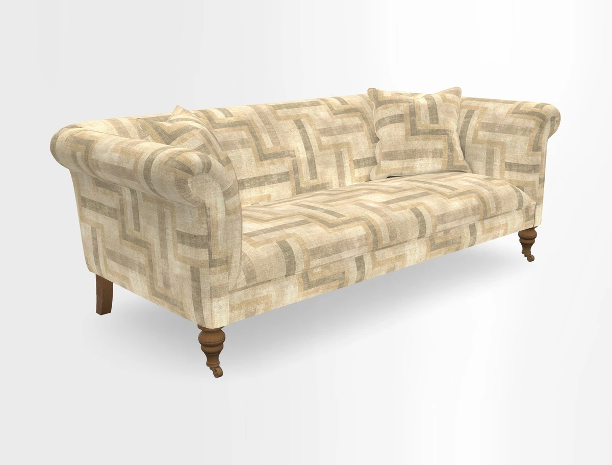 Masham 3 Seater Sofa in V&A Threads of India on Linen Paisley Splendour Steel