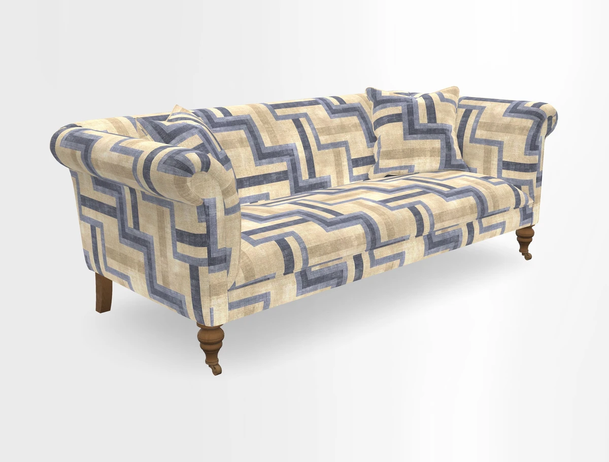 Masham 3 Seater Sofa in V&A Threads of India on Linen Paisley Splendour Steel