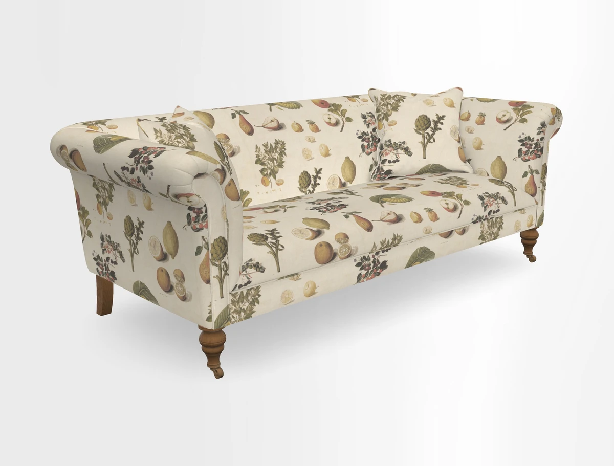 Masham 3 Seater Sofa in V&A Threads of India on Linen Paisley Splendour Steel