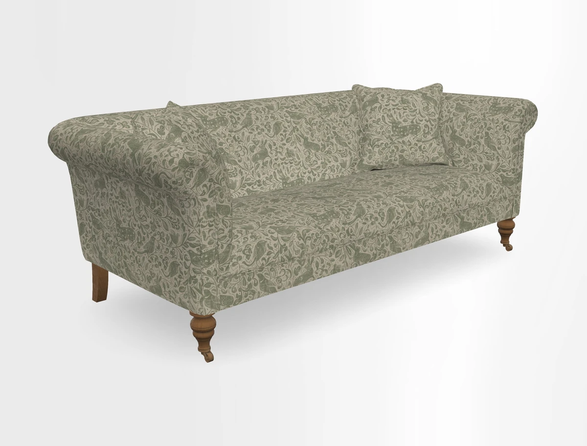 Masham 3 Seater Sofa in V&A Threads of India on Linen Paisley Splendour Steel