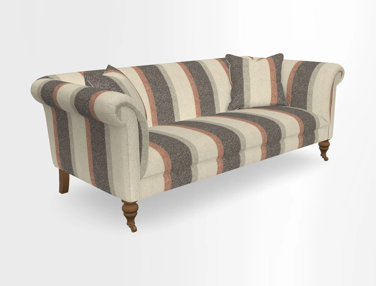 Masham 3 Seater Sofa in V&A Threads of India on Linen Paisley Splendour Steel