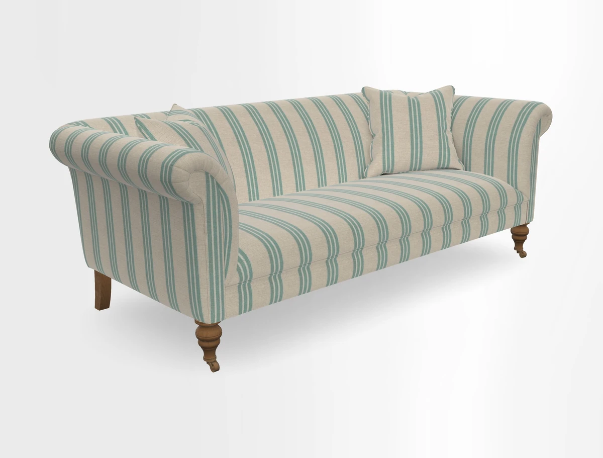 Masham 3 Seater Sofa in V&A Threads of India on Linen Paisley Splendour Steel