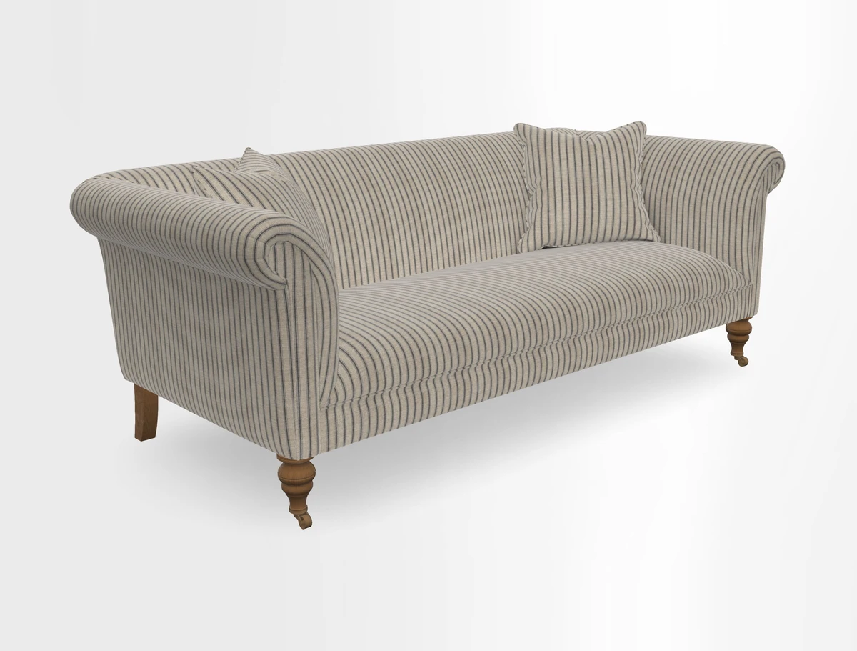 Masham 3 Seater Sofa in V&A Threads of India on Linen Paisley Splendour Steel