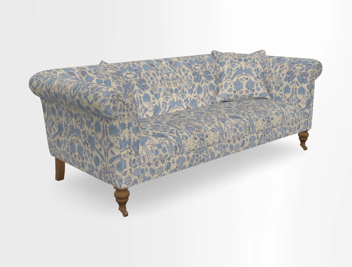 Masham 3 Seater Sofa in V&A Threads of India on Linen Paisley Splendour Steel