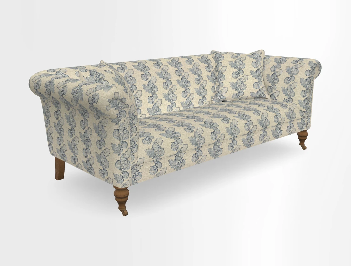 Masham 3 Seater Sofa in V&A Threads of India on Linen Paisley Splendour Steel