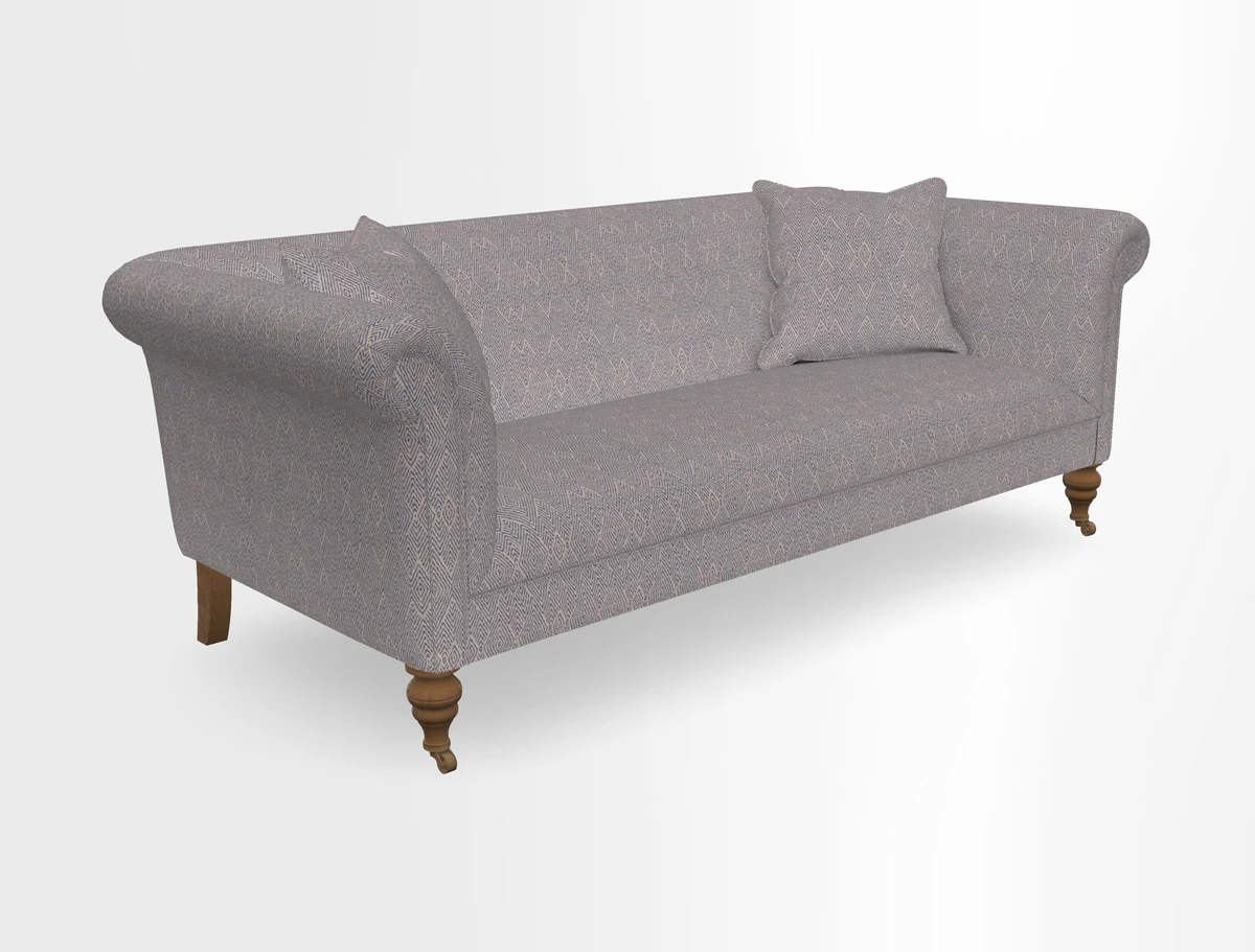 Masham 3 Seater Sofa in V&A Threads of India on Linen Paisley Splendour Steel