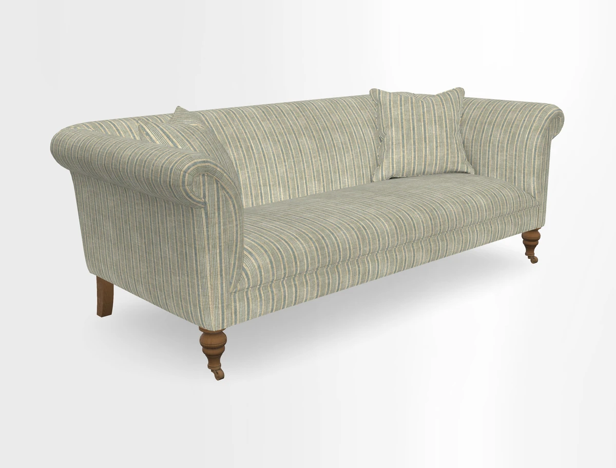 Masham 3 Seater Sofa in V&A Threads of India on Linen Paisley Splendour Steel