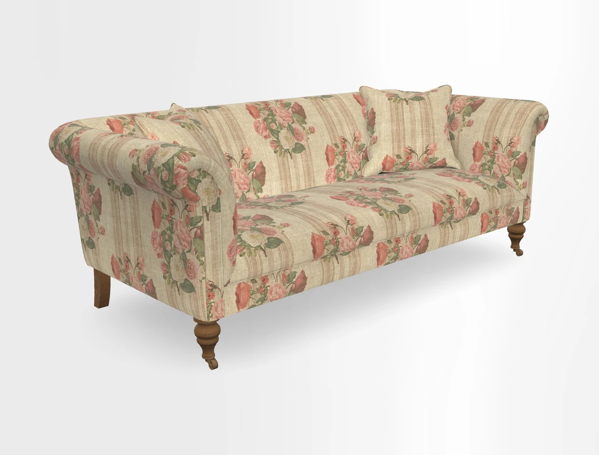 Masham 3 Seater Sofa in V&A Threads of India on Linen Paisley Splendour Steel