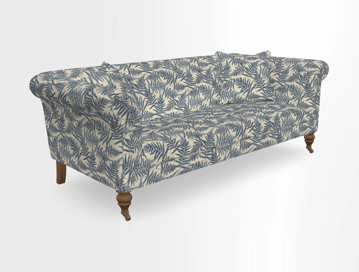 Masham 3 Seater Sofa in V&A Threads of India on Linen Paisley Splendour Steel