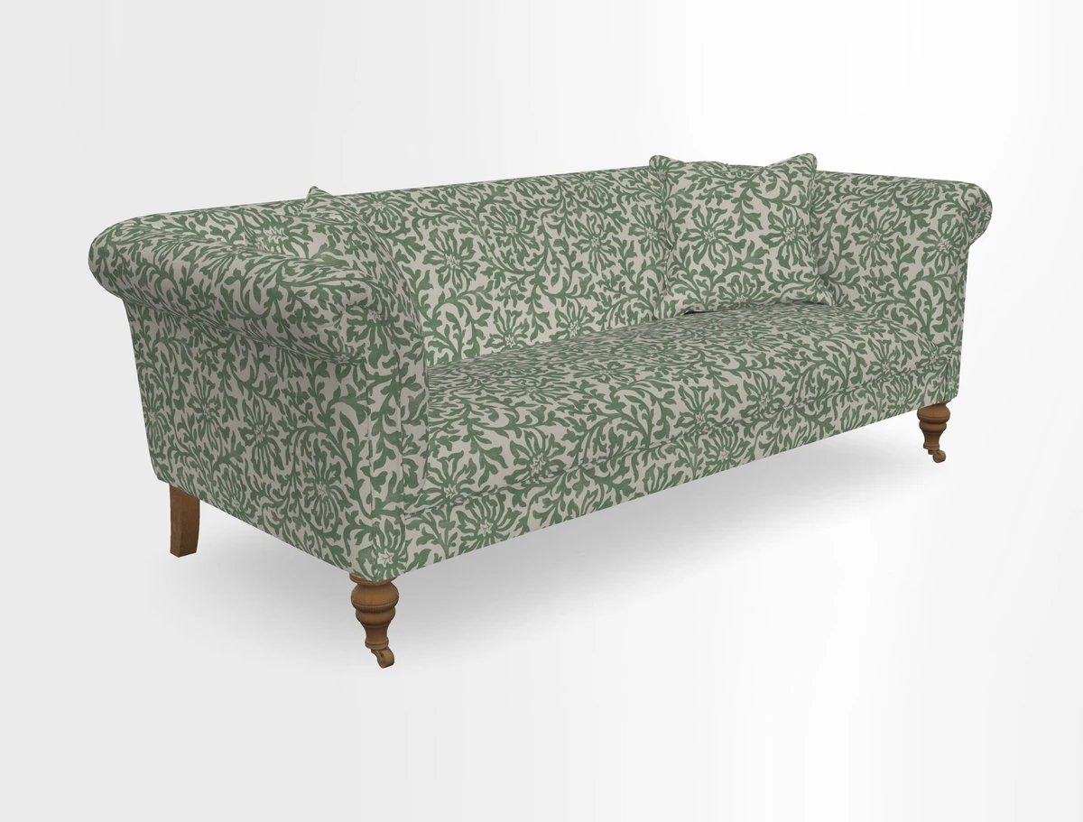 Masham 3 Seater Sofa in V&A Threads of India on Linen Paisley Splendour Steel