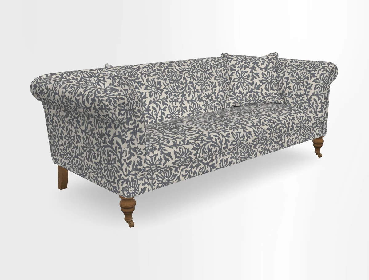 Masham 3 Seater Sofa in V&A Threads of India on Linen Paisley Splendour Steel