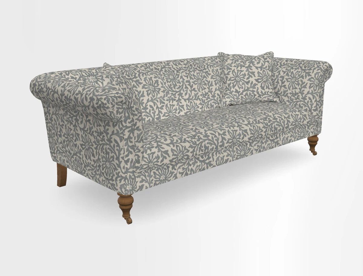 Masham 3 Seater Sofa in V&A Threads of India on Linen Paisley Splendour Steel