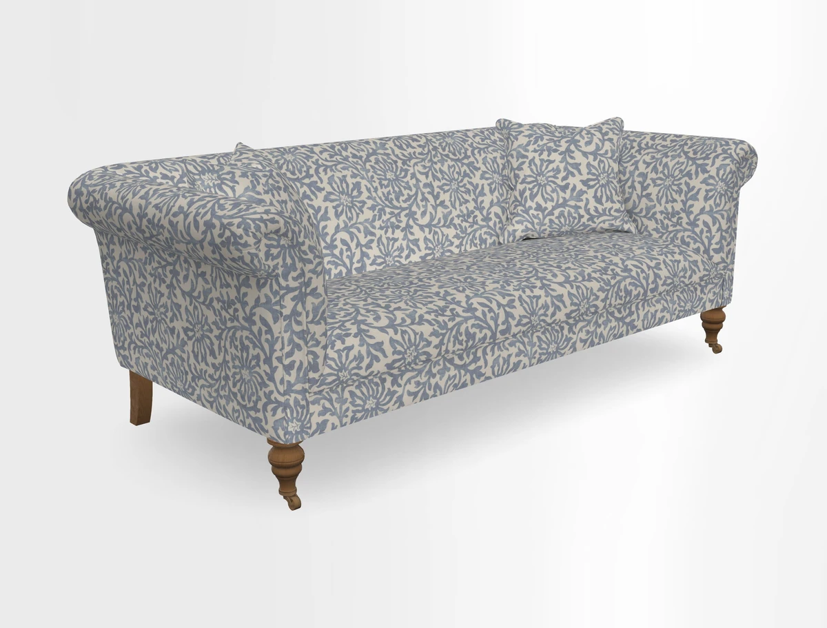 Masham 3 Seater Sofa in V&A Threads of India on Linen Paisley Splendour Steel