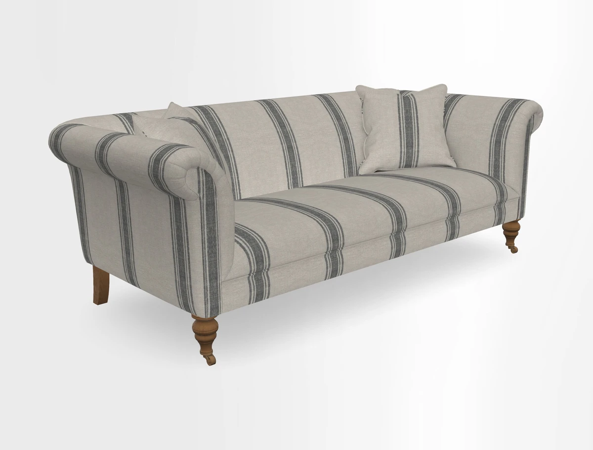 Masham 3 Seater Sofa in V&A Threads of India on Linen Paisley Splendour Steel