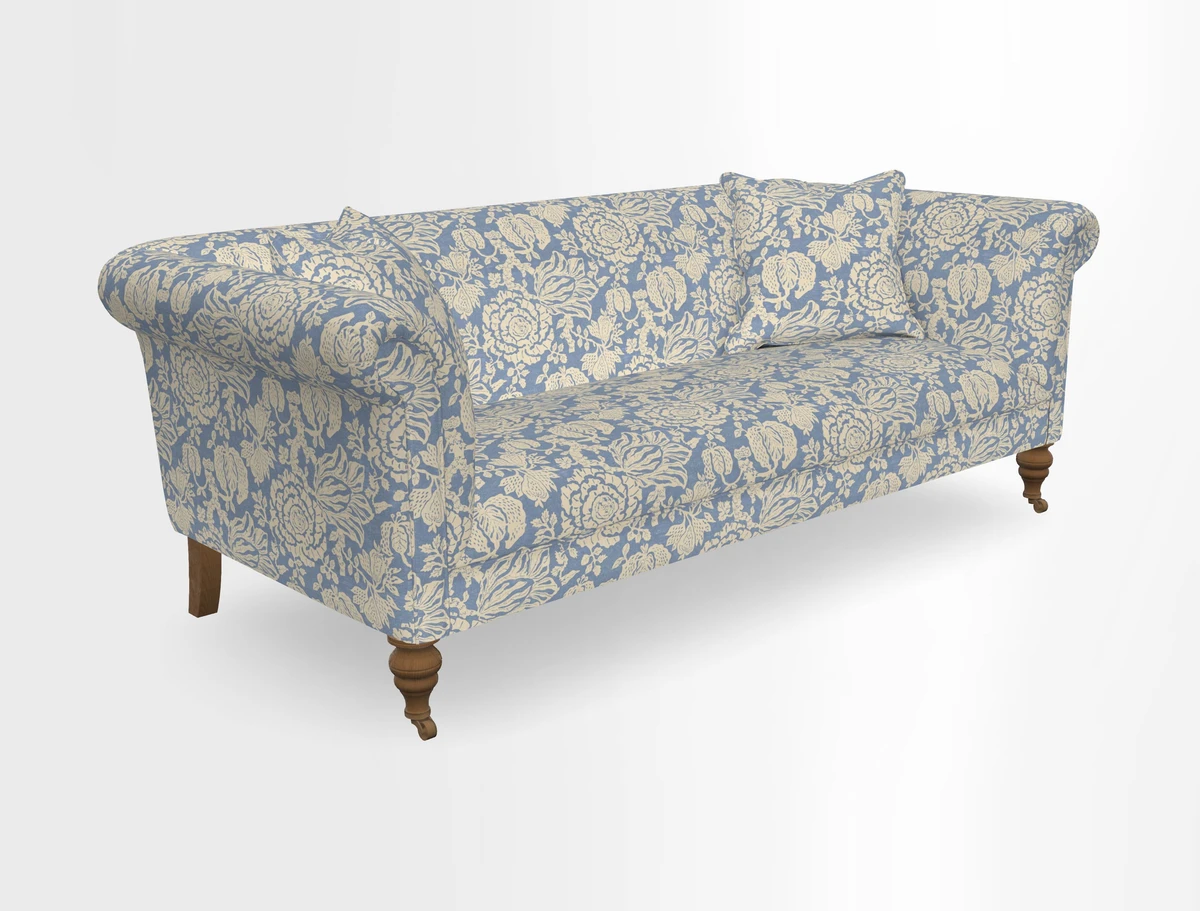 Masham 3 Seater Sofa in V&A Threads of India on Linen Paisley Splendour Steel
