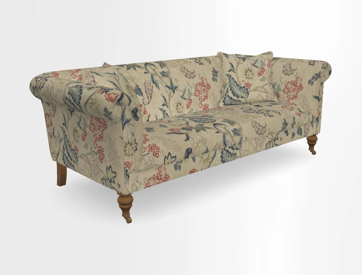 Masham 3 Seater Sofa in V&A Threads of India on Linen Paisley Splendour Steel