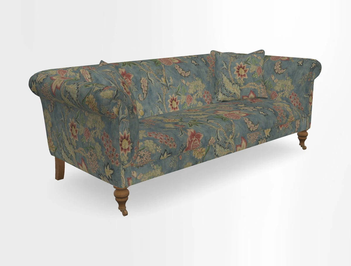 Masham 3 Seater Sofa in V&A Threads of India on Linen Paisley Splendour Steel